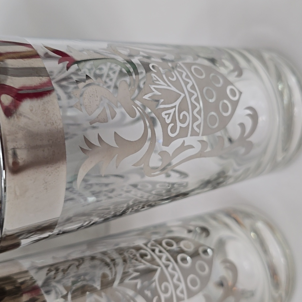 Vintage MCM Set Of 4 Kimiko Silver Knight Shield Highball Glasses Barware - Picture 16 of 16